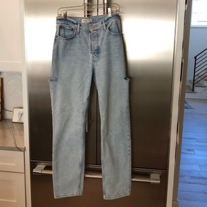 Abercrombie & Fitch Dad High Rise Side Slit Light Wash Jeans, size 27 long